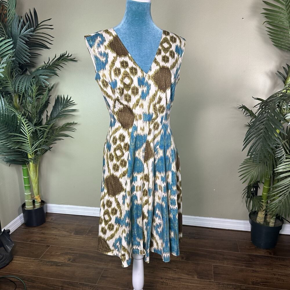 Jones New York Women 8 Dress Knee Length A line Southwest Cream blue Brown